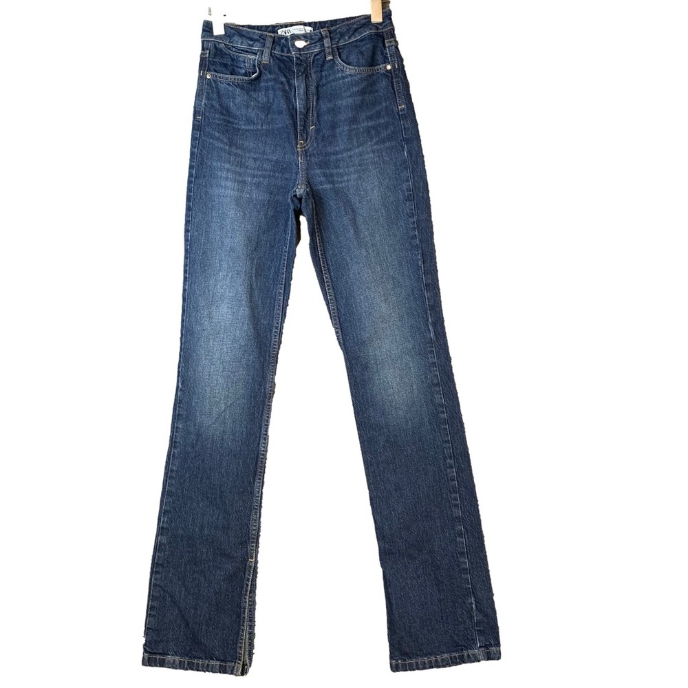 ZARA Tall Dark Wash Boot Cut Jeans Women’s Size 2 Patch Pockets 33” Inseam